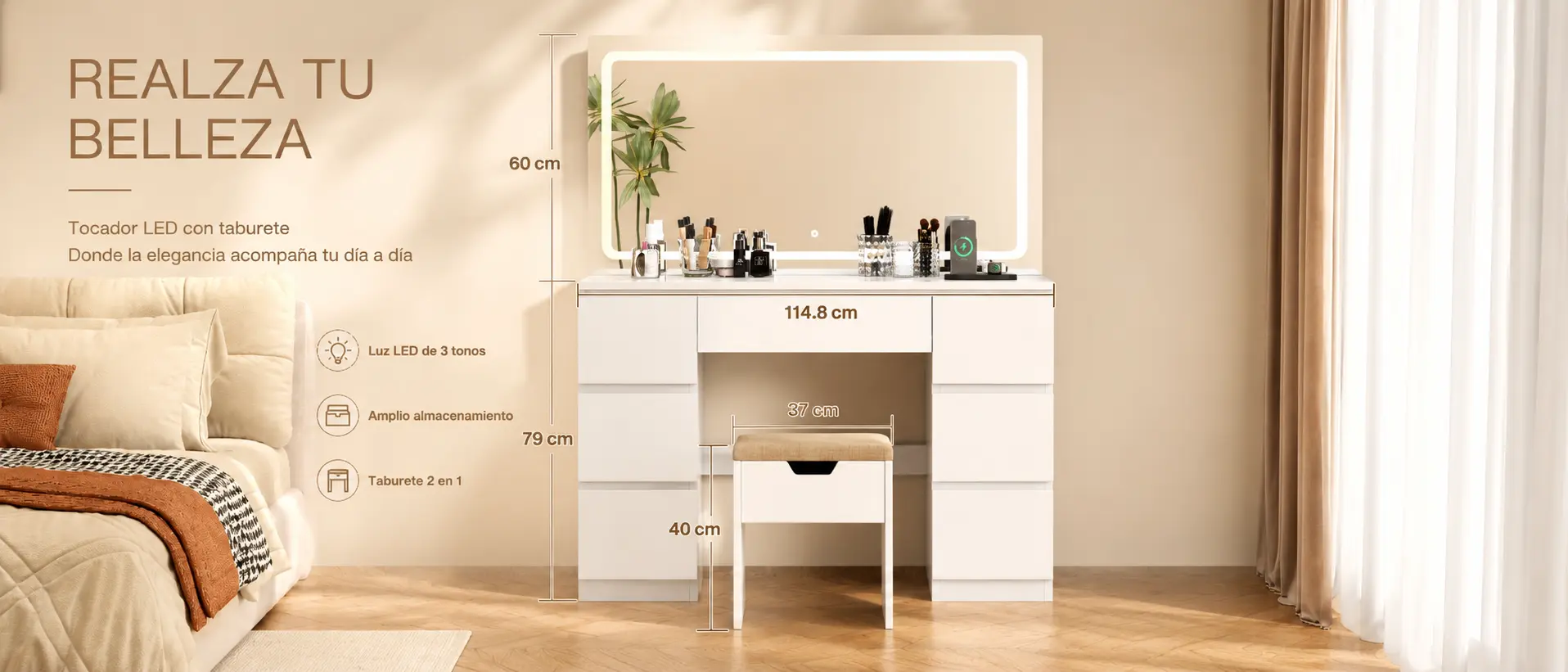 Tocador ELARA con espejo LED — imagen de detalle 1