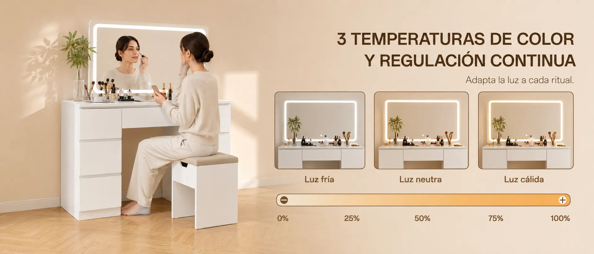 Tocador ELARA con espejo LED — imagen de detalle 3