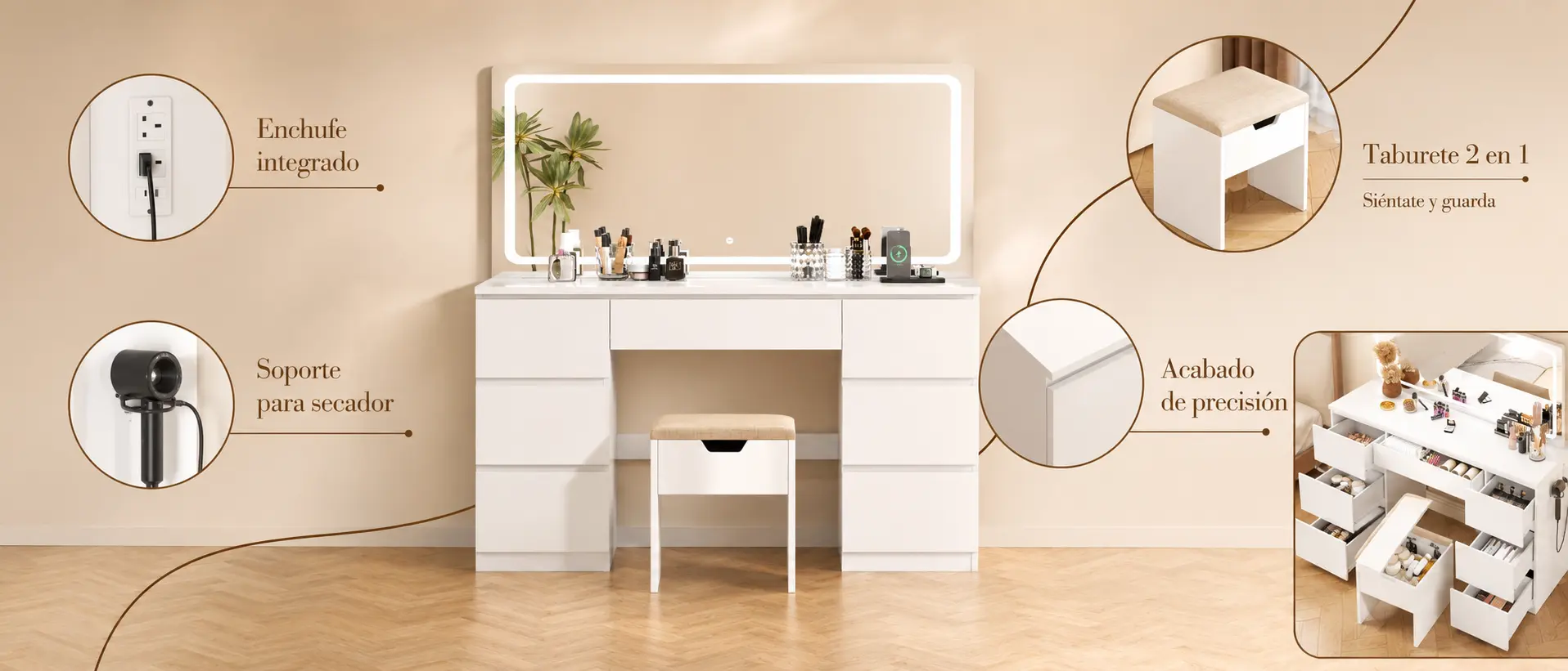 Tocador ELARA con espejo LED — imagen de detalle 4